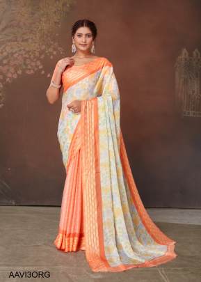 Pure Jari Chiffon with Weaving Border in Orange