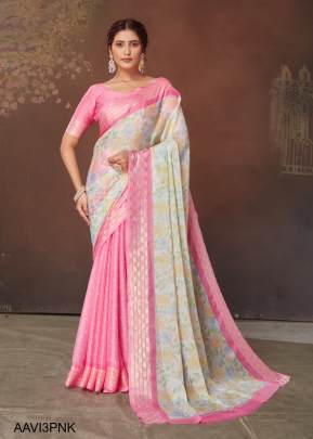 Pure Jari Chiffon with Weaving Border in Pink