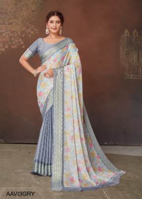 Pure Jari Chiffon with Weaving Border in Grey