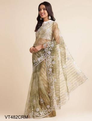 Pure Organza Silk Saree in Light Cream