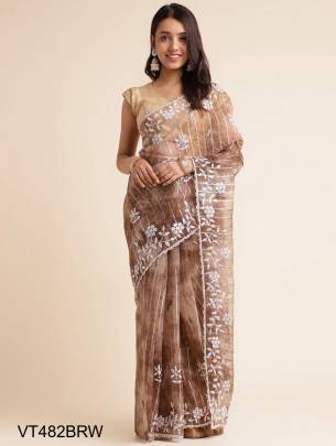 Pure Organza Silk Saree in Light Brown