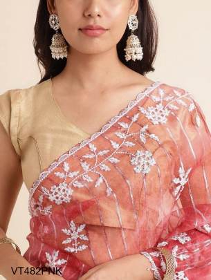 Pure Organza Silk Saree in Light Pink