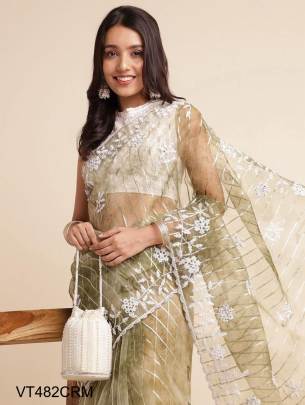 Pure Organza Silk Saree in Light Cream