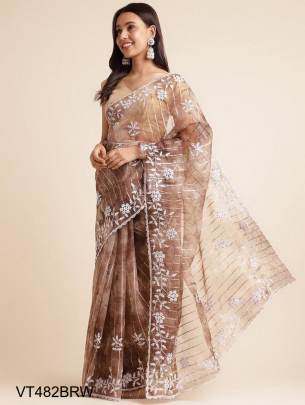 Pure Organza Silk Saree in Light Brown