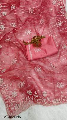 Pure Organza Silk Saree in Light Pink