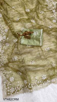 Pure Organza Silk Saree in Light Cream