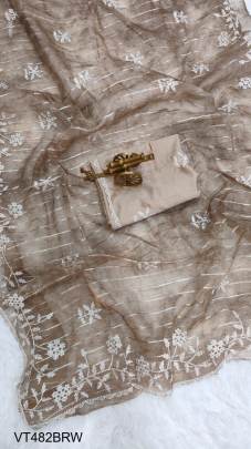 Pure Organza Silk Saree in Light Brown