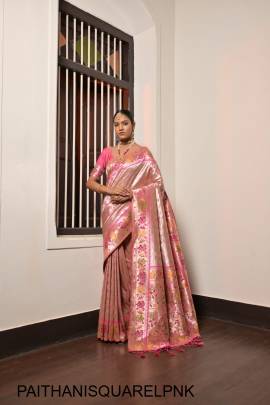 Pure Soft Paithani Silk Saree with Beautiful Lotus Weaving Border in Light Pink