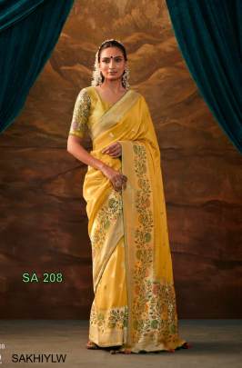 Pure Viscose Dola Silk with Paithani Border Saree in Yellow