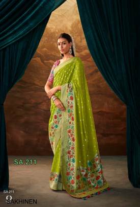 Pure Viscose Dola Silk with Paithani Border Saree in Neon Green