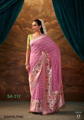 Pure Viscose Dola Silk with Paithani Border Saree in Light Pink