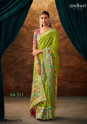 Pure Viscose Dola Silk with Paithani Border Saree in Neon Green