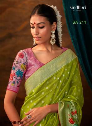 Pure Viscose Dola Silk with Paithani Border Saree in Neon Green