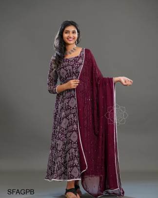 Purple Butti Fox Georgette With  kolam Mural Print Gown