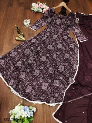 Purple Butti Fox Georgette With  kolam Mural Print Gown