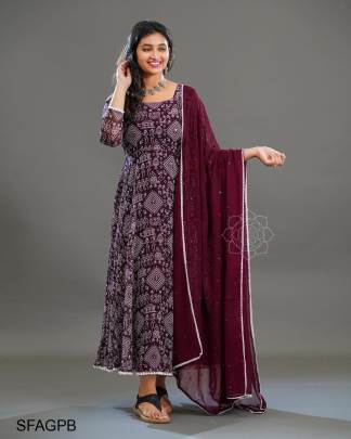 Purple Butti Fox Georgette With  kolam Mural Print Gown