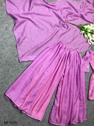 Purple Colour Embroidered Attractive Party Wear Organza Sharara Suit NF1070