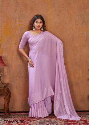 Purple Moss Stich Foil Saree from Triva by Dhaga