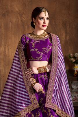 Purple Mulberry Silk Lehenga Choli From Cultural by Zee Clothing