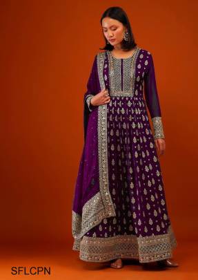 Purple New Designer Embroidery Work FULLY Stitched Fancy Buttons Anarkali