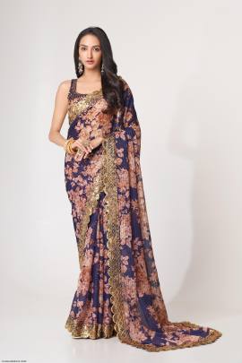 Purple Organza Floral Sarees Vol 1 by Zeel Clothing