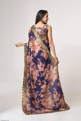 Purple Organza Floral Sarees Vol 1 by Zeel Clothing