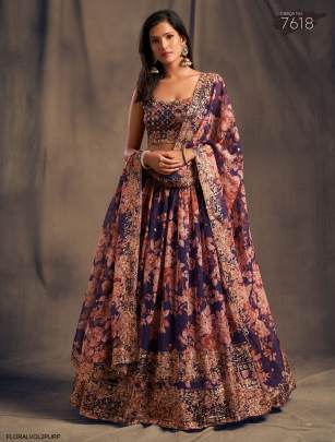 Purple Organza Lehenga Choli From Floral Vol 2 by Zeel Clothing