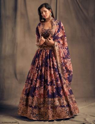 Purple Organza Lehenga Choli From Floral Vol 2 by Zeel Clothing