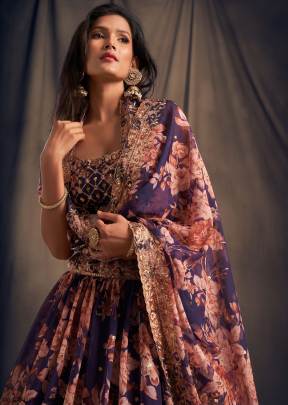 Purple Organza Lehenga Choli From Floral Vol 2 by Zeel Clothing