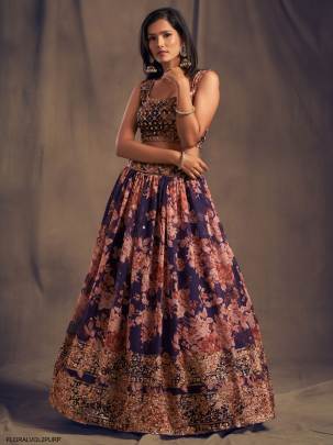 Purple Organza Lehenga Choli From Floral Vol 2 by Zeel Clothing