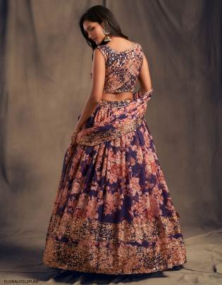 Purple Organza Lehenga Choli From Floral Vol 2 by Zeel Clothing