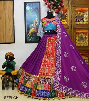 Purple Printed Lehenga Choli In Heavy Muslin Cotton