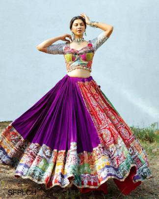 Purple Printed Lehenga Choli In Heavy Muslin Cotton