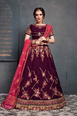 Purple Taffeta Satin Silk Lehenga Choli From Roohbab by Zeel Clothing 