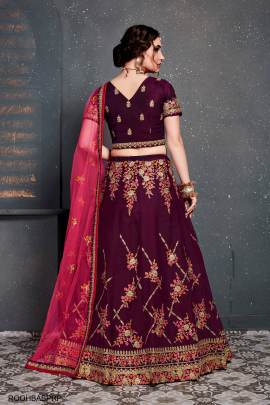 Purple Taffeta Satin Silk Lehenga Choli From Roohbab by Zeel Clothing