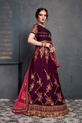 Purple Taffeta Satin Silk Lehenga Choli From Roohbab by Zeel Clothing