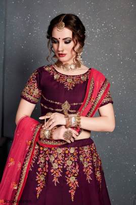 Purple Taffeta Satin Silk Lehenga Choli From Roohbab by Zeel Clothing