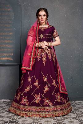 Purple Taffeta Satin Silk Lehenga Choli From Roohbab by Zeel Clothing