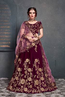 Purple Velvet Lehenga Choli From Roohbab by Zeel Clothing 