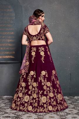 Purple Velvet Lehenga Choli From Roohbab by Zeel Clothing