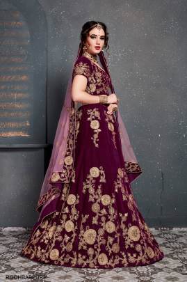 Purple Velvet Lehenga Choli From Roohbab by Zeel Clothing