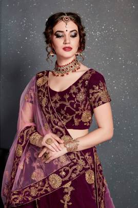 Purple Velvet Lehenga Choli From Roohbab by Zeel Clothing