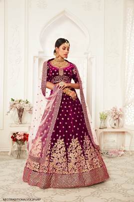 Purple Velvet Lehenga Choli From Neo Traditional Vol 2 by Zeel Clothing