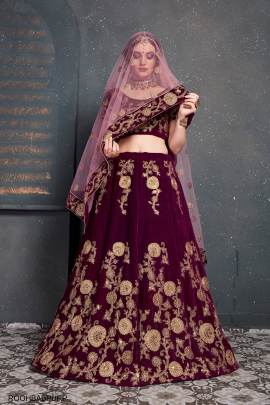 Purple Velvet Lehenga Choli From Roohbab by Zeel Clothing