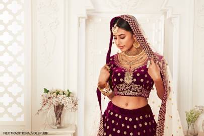 Purple Velvet Lehenga Choli From Neo Traditional Vol 2 by Zeel Clothing