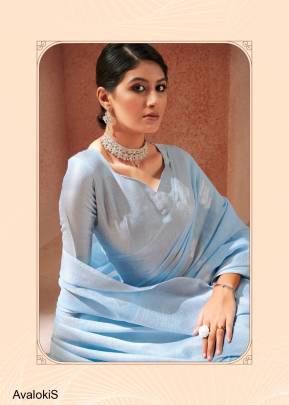 RAJYOG Sky Blue Color Avaloki Silk Silver Zari Weaving Saree Catalog