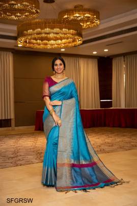 Rama Raw Silk Weaving Saree