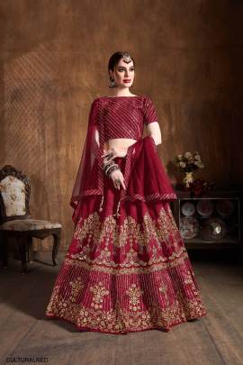 Red Art Silk Lehenga Choli From Cultural by Zee Clothing