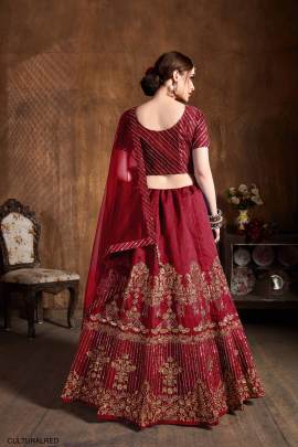 Red Art Silk Lehenga Choli From Cultural by Zee Clothing