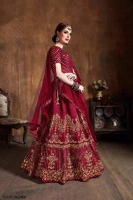 Red Art Silk Lehenga Choli From Cultural by Zee Clothing